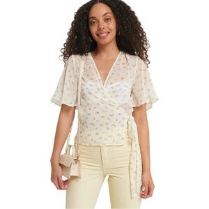 NA-KD Wrapped Shirred Floral Blouse Cottagecore Sheer Boho Coquette Girl NWT